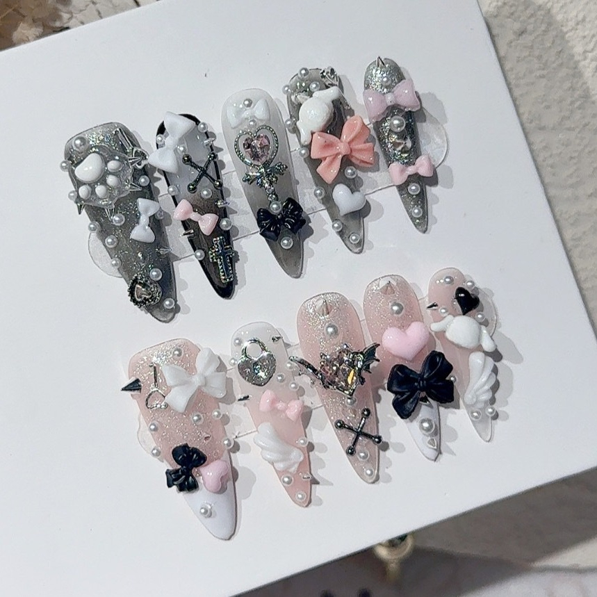 Nail Art Pink - Jirai Y2K Spice Girl Siyah Pembe